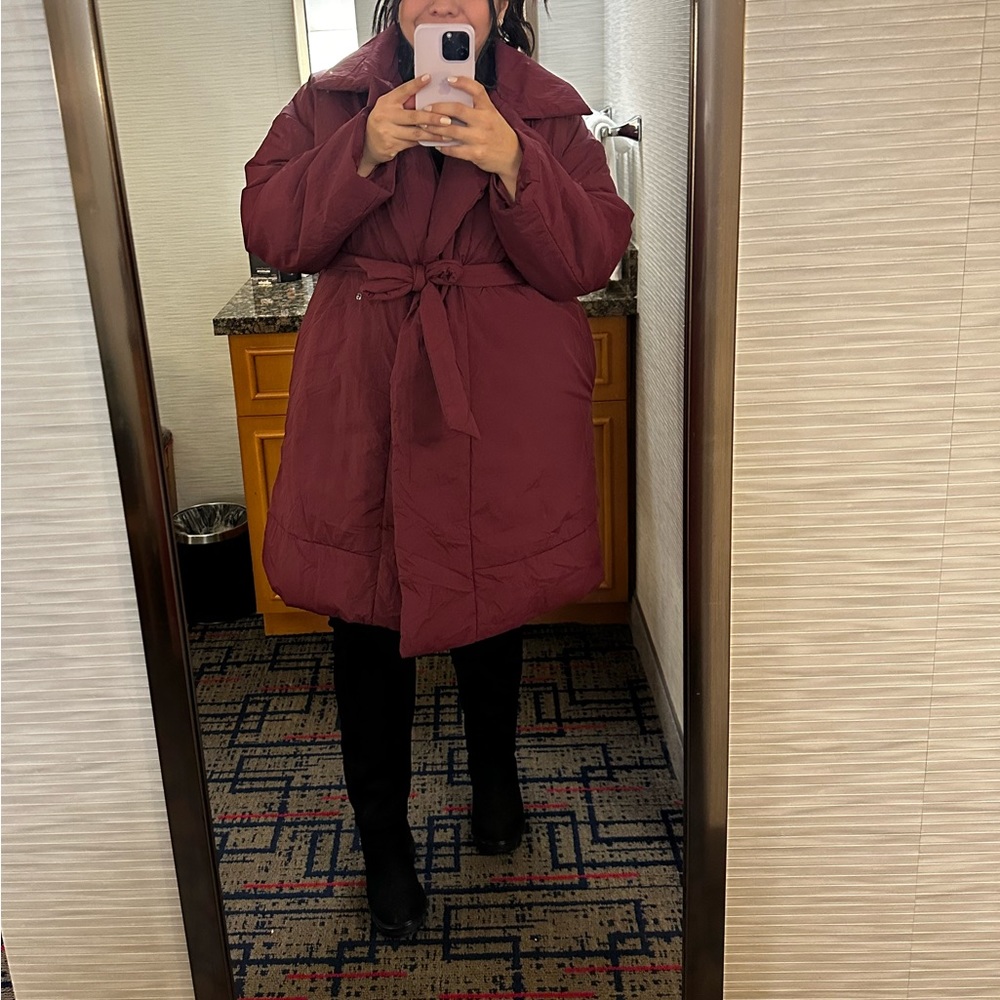 A New Day Long Puffer Coat - Burgundy